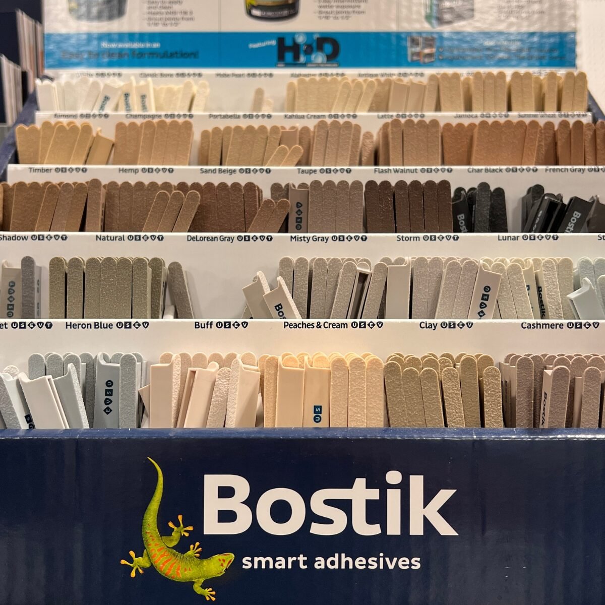 Bostik grout color display at Kentucky Tile Distributors in Owensboro, KY.