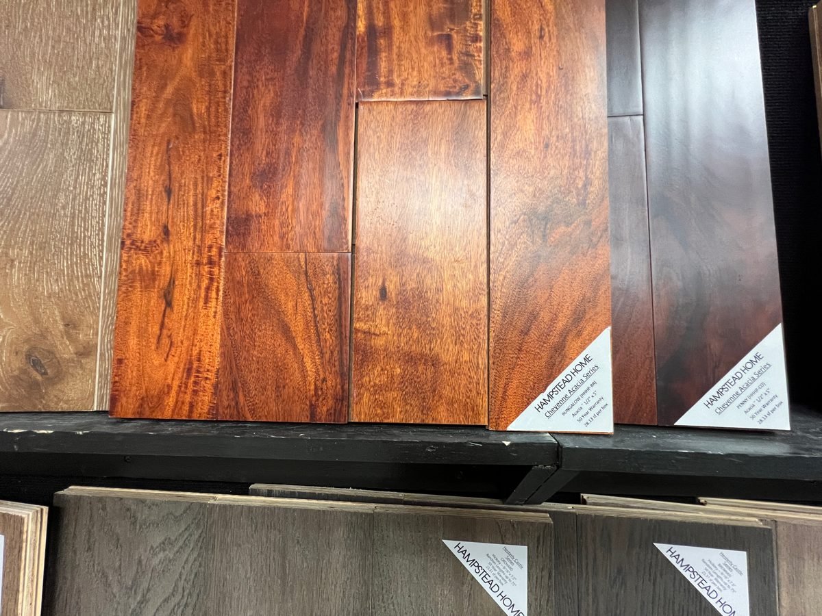 hardwood-flooring-owensboro-ky-hand-scraped Hand scraped hardwood flooring in rich red and brown tones at Kentucky Tile Distributors in Owensboro KY