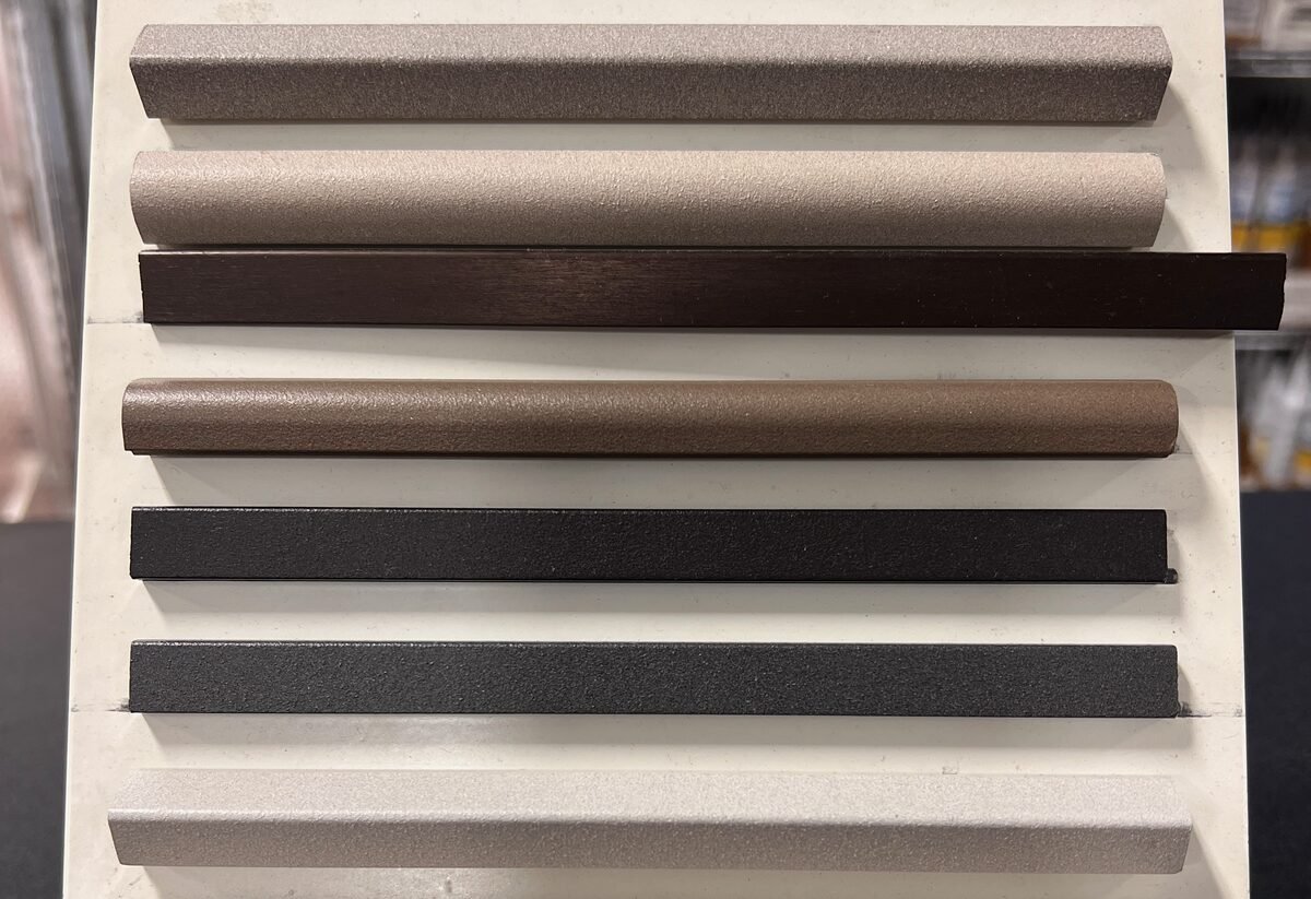 Schluter tile edge trim color samples at Kentucky Tile Distributors in Owensboro, KY