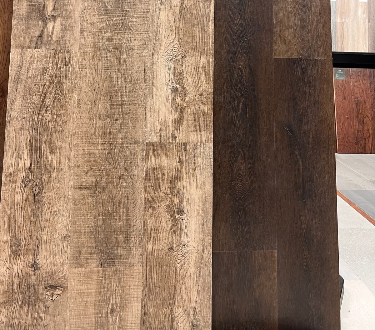 vinyl-plank-flooring-owensboro-ky-brown-and-walnut-planks Warm brown and dark walnut waterproof vinyl plank flooring in Owensboro KY