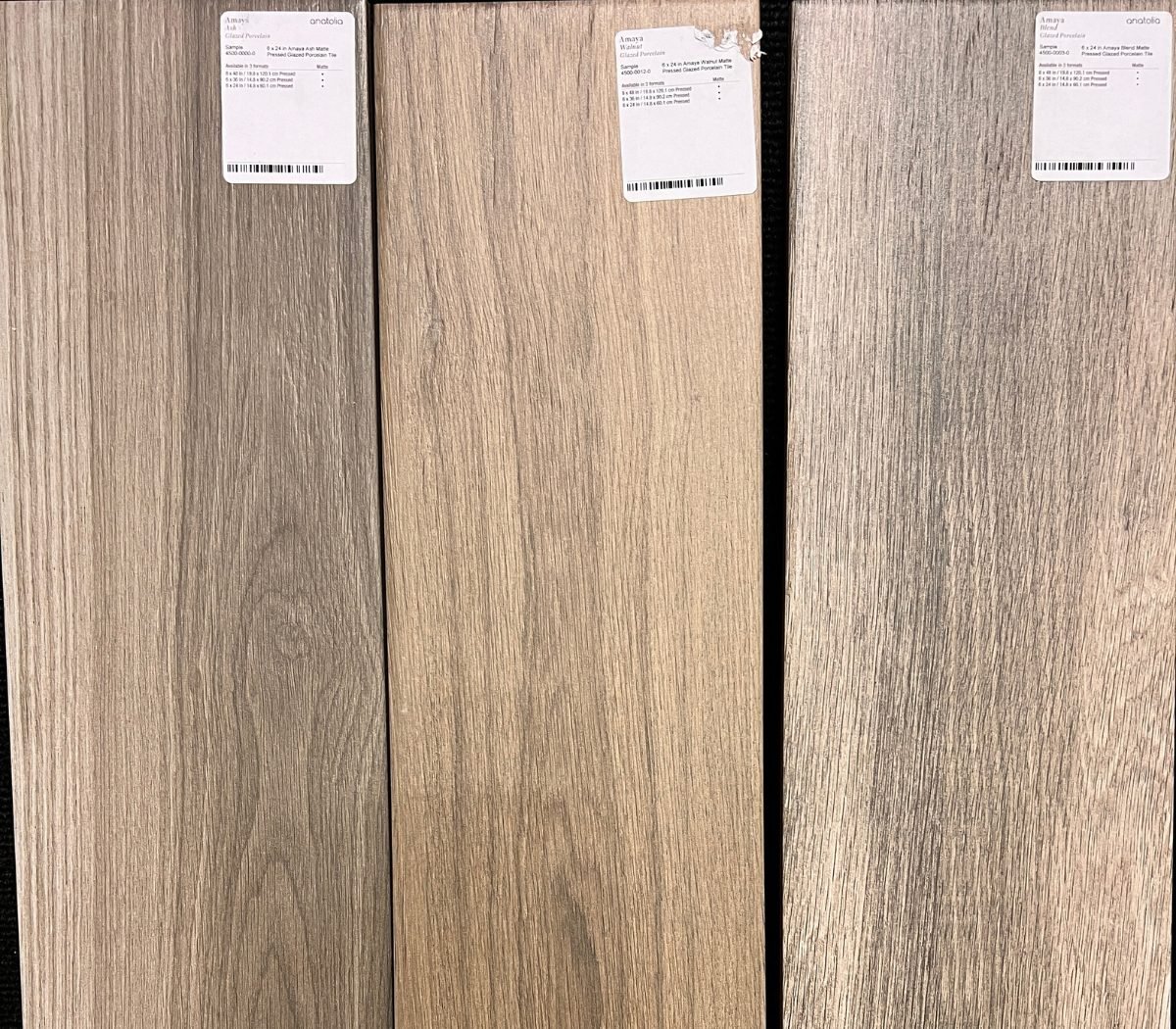 wood-look-tile-owensboro-ky-gray-brown Gray brown wood look porcelain tile planks at Kentucky Tile Distributors in Owensboro KY